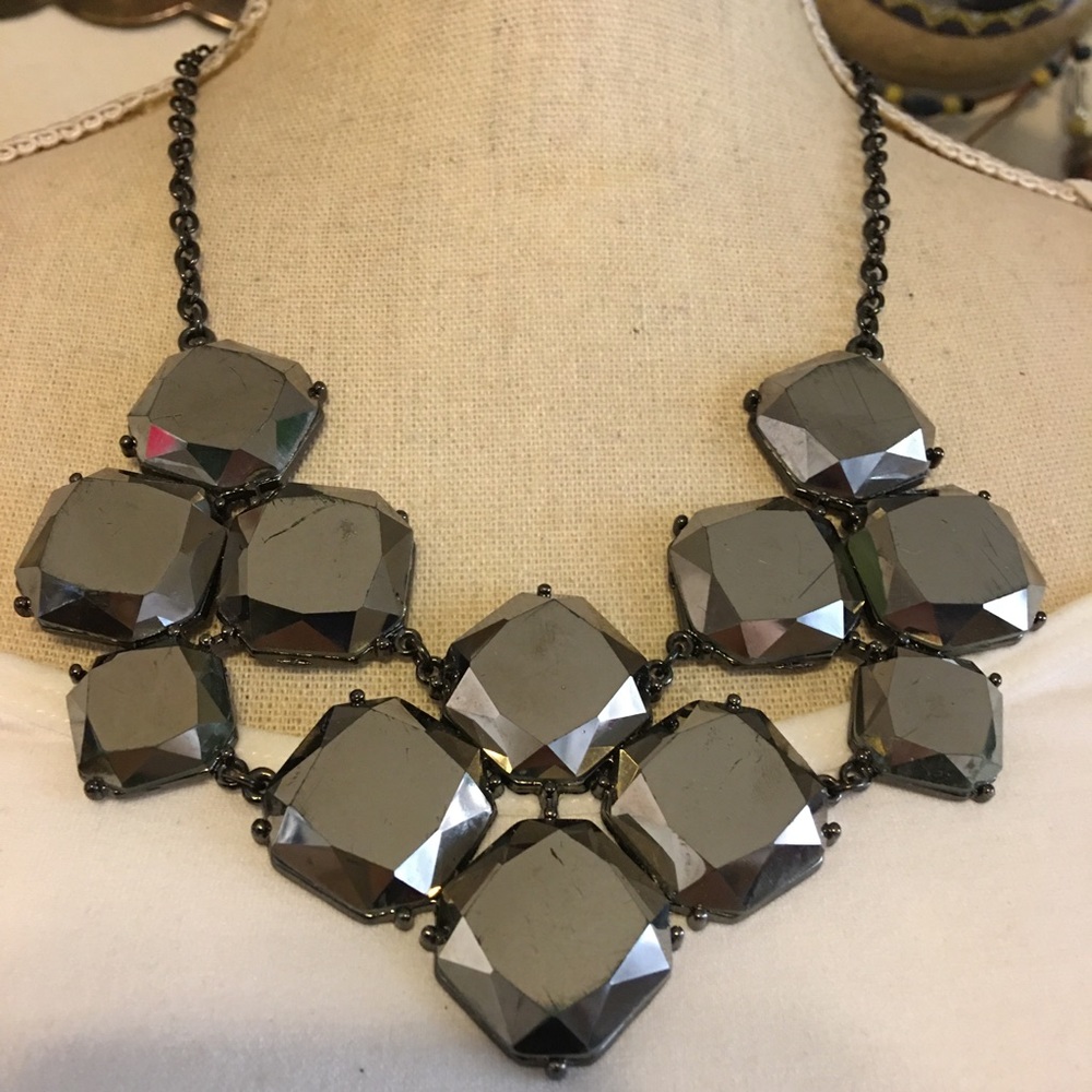 Dark chrome tone faceted glass statement necklace
